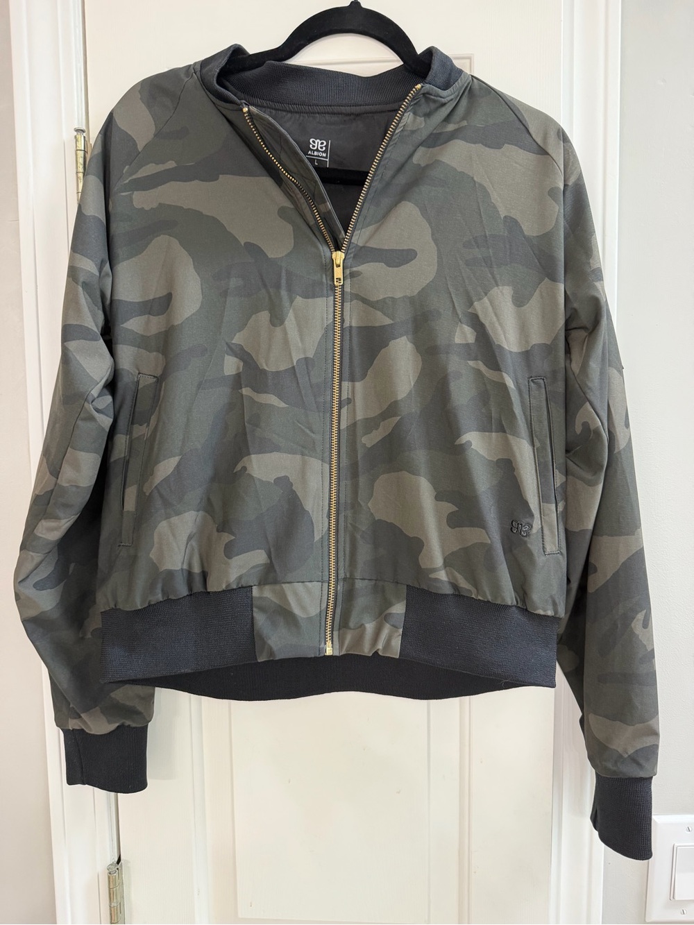 Albion Fit Camo Bomber Jacket - Olive Green with Gold Detail